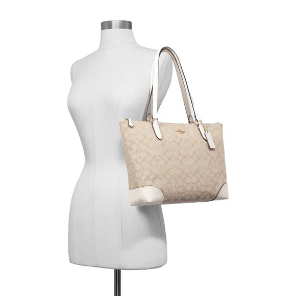 Coach Signature Zip Tote (Im/Light Khaki/ Chalk) - Picture 3 of 5